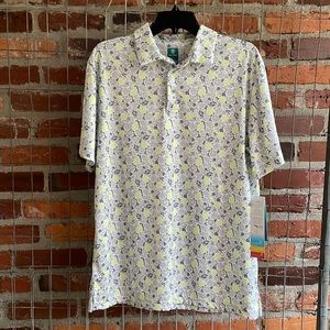 Pro Tour Lime Green Gray White Floral Leaves Polyester Golf Shirt Size Med NEW